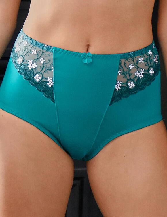 Gainette microfibre tulle brodé Caminata (émeraude) Gainette microfibre tulle brodé Caminata (émeraude)